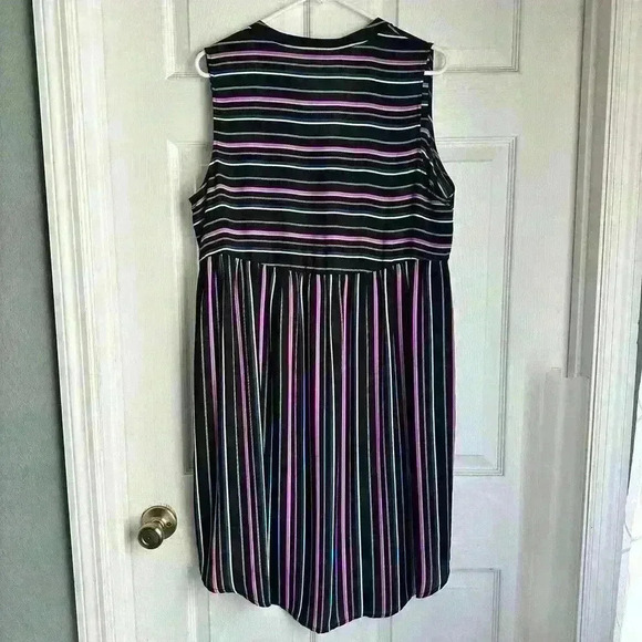 Torrid Lexie Georgette Tunic Tank Black White Purple Green Striped - Picture 2 of 6